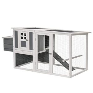 PawHut Poulailler en Bois avec 2 Aires de Course pondoir Toit ouvrant en Panneaux PC 162 x 76,5 x 79,5 cm Gris