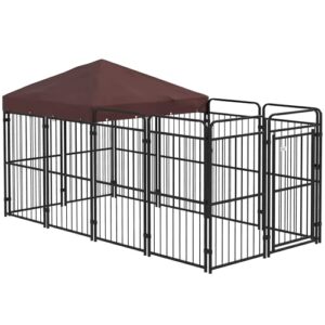 PawHut Chenil d'extérieur pour Chiens, chenil pour Chiens avec Toit imperméable Anti-UV, Cage en métal pour Grands Chiens, 282x141x159cm, Marron