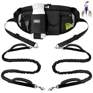 ETACCU Laisse Chien Laisse Mains Libres pour 2 Chiens avec poignée de Circulation Robuste, Ceinture réglable avec Pochette (pour 2 Chien)