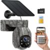 VOOPEAK Caméra de chasse solaire 4G LTE 355° Pan 90° Tilt avec détecteur de mouvement Vision nocturne Transmission téléphone portable IP66 Étanche pour la surveillance des animaux sauvages Sécurité
