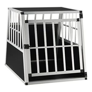 Juskys Alu Box de Transport pour Chiens L-X - 65 × 91 × 69 cm - Box pour Chiens de Voiture Robuste & Facile à Entretenir - Porte grillagée verrouillable - Box de Voyage en Aluminium pour Chiens