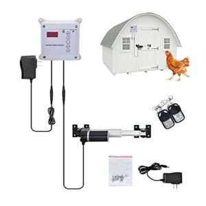 PEALOV Kit Porte Automatique Poulailler,Ouvre-Porte De Poulailler avec Minuterie Et Capteur De Lumière,avec 2 Télécommandes,pour Toutes Les Portes De Coopérative Pivotantes De 9 à 39 Pouces De Large