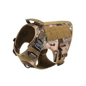 FEimaX Harnais Tactique pour Chien Gilets élastiques entraînement à Anneaux pour Chiens de Travail Militaires sans Tension avec Poignée et Boucles en Métal pour Randonnées Chasse (Camouflage, M)