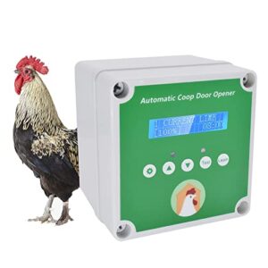 RYUNQ Porte de poulailler Automatique 100% sûr, Ouvre-Porte de poulailler Minuterie + Capteur de lumière, Fonctionne Secteur 220V ou Piles, 2 télécommandes, 4 poulies(Sans Porte En Aluminium)