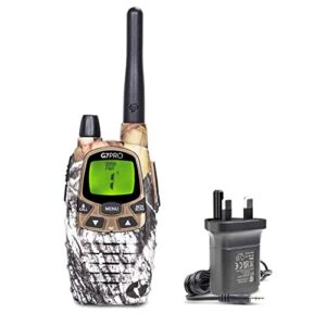 Midland G7 Pro, Talkie-walkie Radio bidirectionnelle, Double Bande 16 canaux PMR446 et 69 LPD, 4 Piles Rechargeables, Clip Ceinture, certifié UKCA, Prise Britannique, 1 Radio, chêne Mousse imétique