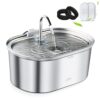 HAPPY HACHI Fontaine à Eau pour Chat, Automatique en Acier Inoxydable 3,2 L Bol d’eau pour Chien Fontaine Ultra-Silencieuse avec Filtres,Distributeur Eau Grande Capacité