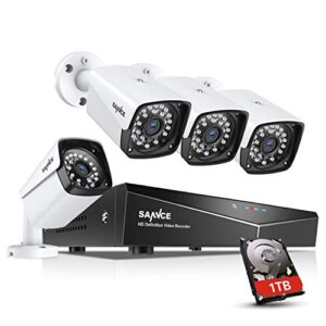 SANNCE Kit de 4CH 1080P HD XPOE NVR Système de Caméra de Surveillance avec 4 POE IP caméra Intérieur/Extérieur Etanche 2MP Haute Résolution,Accès à Distance Via Smartphone/PC,Disque Dur de 1TB