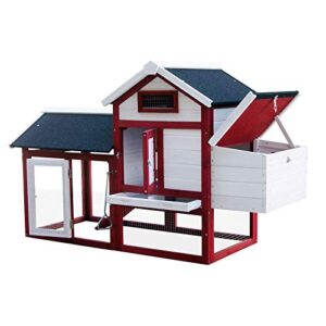 Poulailler avec Nichoir & Enclos Pondoir Peinture Rouge-Blanche Clapier Plancher Amovible Volaille