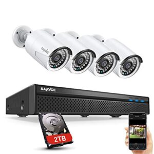 SANNCE 5MP POE Système kit de Surveillance 8CH NVR H.264+ avec HDD 2TB et 4 IP caméra de vidéosurveillance IP66 Imperméable Extérieure/Intérieure et Alerte par E-Mail