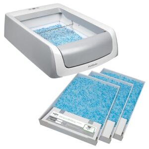 PetSafe ScoopFree Bac à litière autonettoyant avec plateau de litière en cristal jetable + lot de 3 plateaux de litière en cristal jetables Bundle, hautement absorbant et contrôle des odeurs amélioré