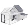 PawHut Poulailler clapier modèle Villa Multi-équipée : Rampe, nichoirs, perchoirs, Plateau excrément, 2 Portes Bois Massif pin Gris Blanc