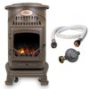 Universal Innovations Chauffage d’appoint gaz Provence 3,4 KW Marron miel Effet poêle à bois Fonte Tuyau gaz vissable 1.5 m + detendeur butane