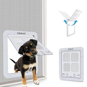 CEESC Chatiere pour Chat (Taille Extérieure: 29 x 24 cm), Chatiere pour Chien Verrouillable à 4 Voies pour Animal avec Circonférence <60 cm, Facile à Installer (Blanc)