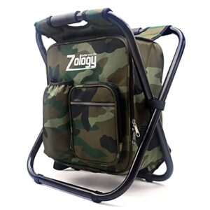 Zology Paniers Sièges Pliant Camping Chaise Tabouret Sac à Dos avec Refroidisseur Isolé Sac de Pique-Nique Camouflage Portable Randonnée Siège Sac