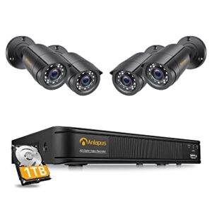 Anlapus H.265+ Full HD 1080P Kit Caméra de Surveillance Extérieure, 4 Caméra de Sécurité 2MP avec Enregistreur 8CH 1080P, Disque Dur 1 to, Détection de Mouvement et Alerte Instantanée, APP Gratuite