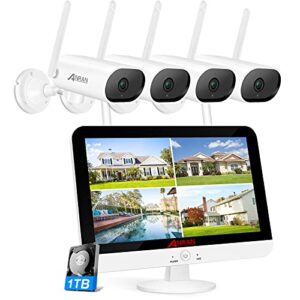 [Fonction Intercom]ANRAN 5MP 8CH Kit de Caméras de Surveillance avec 13" Moniteur sans Fil CCTV, Fonction Interphone 4 Caméras Extérieure/Intérieure HD 2560P Vision Nocturne Disque Dur de 1 To Intégré
