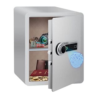 KESSER® Coffre-fort électrique avec lecteur d'empreinte digitale | Boîtier de piles inclus | Coffre-fort électronique | Triple verrouillage à double boulon | Coffre-fort mural ou à poser, XL blanc