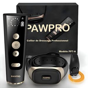 PAWPRO Collier Anti aboiement de Dressage pour Chien Portée 900m | Design Luxe 2023 avec Clicker | Notice en Français | Étanche sans Fil et Rechargeable | 3 Modes Bip Vibration Choc
