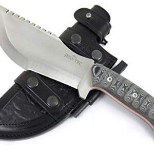 JEO-TEC Nº51: Couteau de Camping Randonnée Chasse Outdoor Survie Bushcraft Multifonctionnel, Lame INOX MOVA-58, Étui de Transport en Cuir, Fabriqué en Espagne