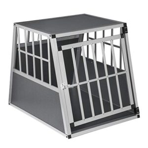 EUGAD Cage de Transport pour Chiens en Aluminium et MDF avec Porte, Boîte de Transport en Voiture pour Grands Chiens, Husky, Labrador, Golden Retriever, Samoyède, Gris, L85 x H69 x P65 cm 0005LL