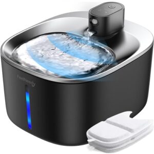 FEELNEEDY Fontaine à Eau pour Chat à Pile Sans Fil Avec Détecteur de Movement, 4L Fontaine a Eau Chat en Acier Silencieuse Sans Cable Electricite sur 4000mAh Batterie Rechargeable, Avec 2 Filtre, Noir