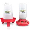 Abreuvoir et Mangeoire pour Poussins Kit, Mangeoire Poules 1 L et Abreuvoir Poules 1.5 L avec 3 Pieds, Hauteur Reglable pour Canards Poussins