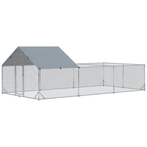 PawHut Enclos poulailler Parc grillagé extérieur 18 m² - chenil volière 6 x 3 x 1,95 m - Espace Couvert - Acier galvanisé