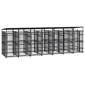 Chenil d'Extérieur avec Toit pour Chiens Acier 12,9 m² Cage Enclos