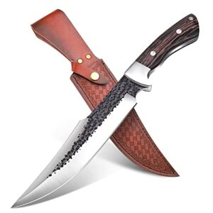 PURPLEBIRD Grand couteau de chasse lame fixe 19 cm ,couteau Bushcraft,couteau de ceinture Full Tang avec étui cuir Outdoor Survival Messer