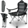 TRESKO® Chaise de Camping Pliante et transportable | jusqu’à 150 kg | Chaise de pêche Portable avec accoudoirs et Porte-gobelets (Gris)