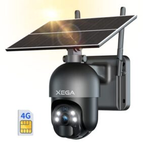 Xega 3G/4G LTE caméra de sécurité extérieure sans Fil à énergie Solaire, 2K inclinable à 355°/95°, capteur de Mouvement PIR, Vision Nocturne, Conversation bidirectionnelle, Carte SIM Incluse.