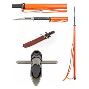 Epieu de chasse solide démontable léger 120 Cm - Pour battue gibier sanglier - Manche en fibre de verre - lame en acier inoxydable avec gaine en cuir incluse