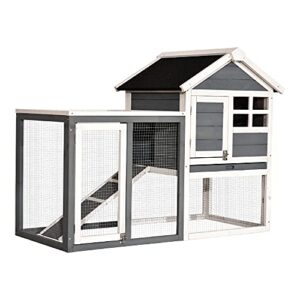 M MCombo Poulailler 2020D - Poulailler avec barre - Bec - En bois - Résistant aux intempéries - 2 étages - 122 x 53 x 92 cm - Gris