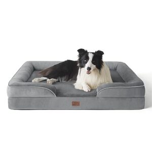 Bedsure Panier Chien Grande Taille - Canapé Chien Orthopedique et Dehoussable, Lit pour Chien Lavable, Anti-dérapant et Ultra Doux Gris, Taille 89x63x16 cm