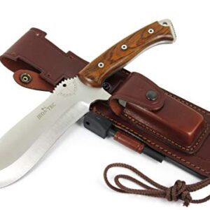 JEO-TEC Nº55: Couteau de Camping, Randonnée Chasse Outdoor Survie Bushcraft Multifonctionnel, Lame inox MOVA-58, Étui de transport en cuir position multiple, Fabriqué en Espagne