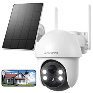 DEATTI 5MP PTZ Camera Surveillance WiFi Exterieure sans Fil Solaire, Camera Dome Exterieur IP sur Batteries, 360 Degrés, Détection Humaine et Alarme de Sirène Intelligente, Compatible avec Alexa