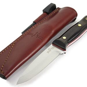 JEO-TEC Nº18: Couteau de Chasse Survie Bushcraft Randonnée Camping, Lame INOX Sandvik 14C28N, Étui en Cuir + Firesteel, Fabriqué en Espagne
