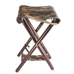 Januel - Siège Bost - Siège Pliant - 4 Pieds Bois - Assise Toile - Hauteur 60cm - Loisirs Nature Outdoor Camping Chasse Pêche Bushcraft - Camouflage sous-Bois - avec Bretelle - Solide et Durable