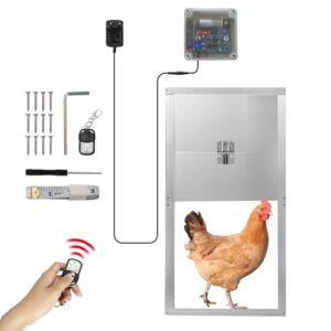 Petcozife Porte de Poulailler Automatique, Kit D'ouverture de Porte de Poulet avec Capteur de Lumière et Minuterie, pour élever des Poulets en Toute Sécurité sur Une Ferme Domestique, 30x30cm