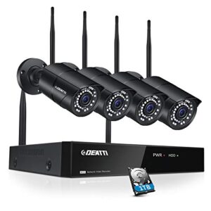 Kit Camera Surveillance WiFi Exterieure sans Fil Enregistrement Audio, DEATTI 2K Système Videosurveillance 8CH NVR + 4X 3MP Camera Intérieux/Extérieur, Vision Nocturne Alerte E-Mail IP66 Imperméable