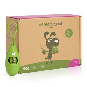 Earth Rated Porte-sacs à déjections canines avec sacs à déjections canines, durables et garantis étanches, parfumés à la lavande, 1 distributeur et 900 sacs