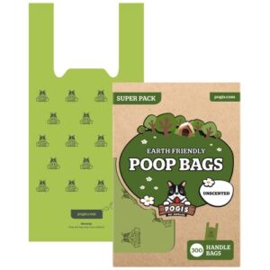 Sacs Pogi's pour Déjections Canines - 300 Sacs non parfumés avec des Poignées Faciles à Attacher - Grands, Biodégradables, Etanches