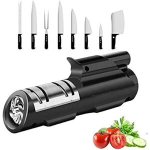 Knives Sharpener Kitchen Professional 4 in 1 Blade Sharpening Tool Tungsten Steel/Diamond Polish Grind Out A Sharp Bling Knife Chef's Best Choice (Color : Black)