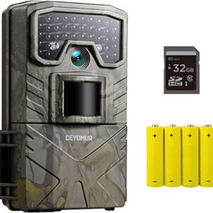 Caméra de Chasse, CEYOMUR 20MP 1080P Camera de Chasse avec Carte 32G et 4 Piles IP66 Étanche Activée par Le Mouvement Traque IR LEDs Vision Nocturne pour la Surveillance de la Faune