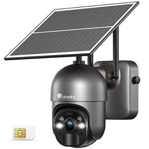 Ctronics 3G/4G LTE Caméra Surveillance Solaire Extérieure sans Fil PTZ Caméra IP Carte SIM avec Batterie 14400mAh 360° Vision Nocturne Couleur 30M Détection Humaine PIR Audio Bidirectionnel IP66