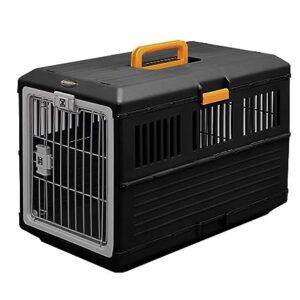 Iris Ohyama, Caisse, Cage, Box de transport pour Chien, Chat, 2 Portes, Clips, et Loquet de Sécurité, Plastique(PP) sans BPA, L68.6 x P40.3 x H47.8 cm, Train, Voiture et Avion, FC-670, Noir