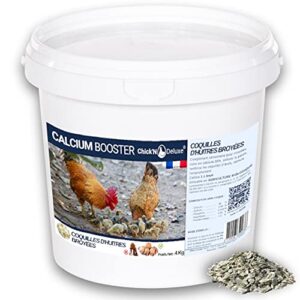 Chick'N Deluxe® CALCIUM BOOSTER 4Kg. Coquille huitre poules pondeuse. Produit minéral naturel riche en calcium, stimule la ponte, renforce la coquille d'œuf.