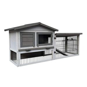 Poulailler Gris Clair 144x52,5x68,5 cm Bois Nichoir & Enclos Bac Amovible Nettoyage Cage Basse-Cour