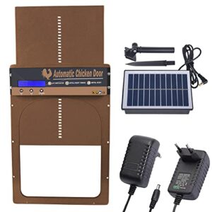 HEYOUTH® Porte de poulailler Solaire,Porte Automatique de Poulailler,avec Panneau Solaire,Minuterie,230V Alimentation électrique/ Piles et Solaire,Protection Intelligente de la Volaille