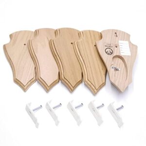 EUROHUNT REH Lot de 5 panneaux de trophée pointus en chêne clair AF 21 cm x 13 cm avec 5 pinces à cornes en plastique